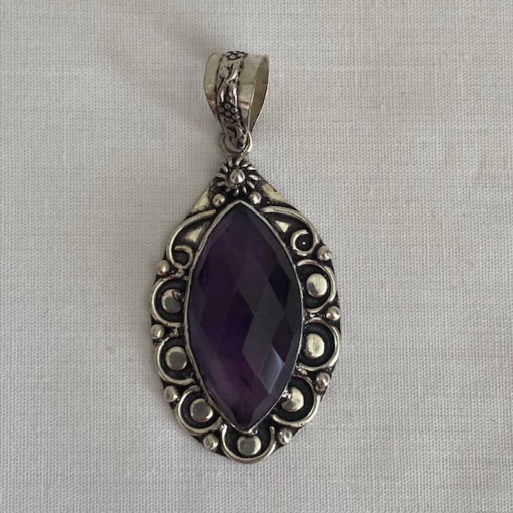 Solid 925 Sterling Silver African Amethyst Pendant for Women